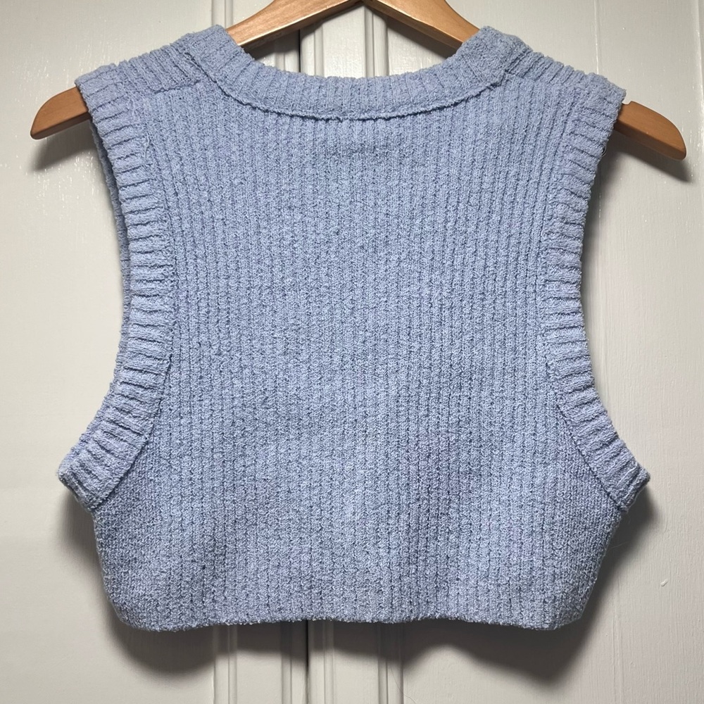 Free People Intimately Free  Baby Blue Colby Cropped Sweater Vest Sz Small Top - Picture 3 of 3